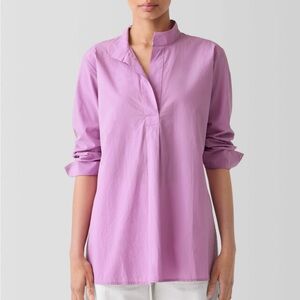 Eileen Fisher Washed Organic Cotton Poplin Stand Collar Top